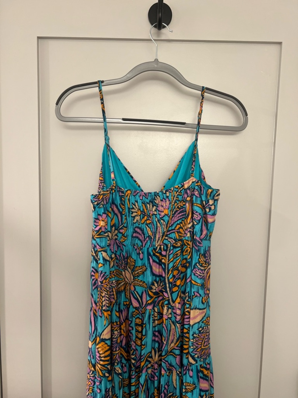 AQUA Teal Floral Print Maxi Dress with Pink & Yellow Accents - Picture 3 of 3